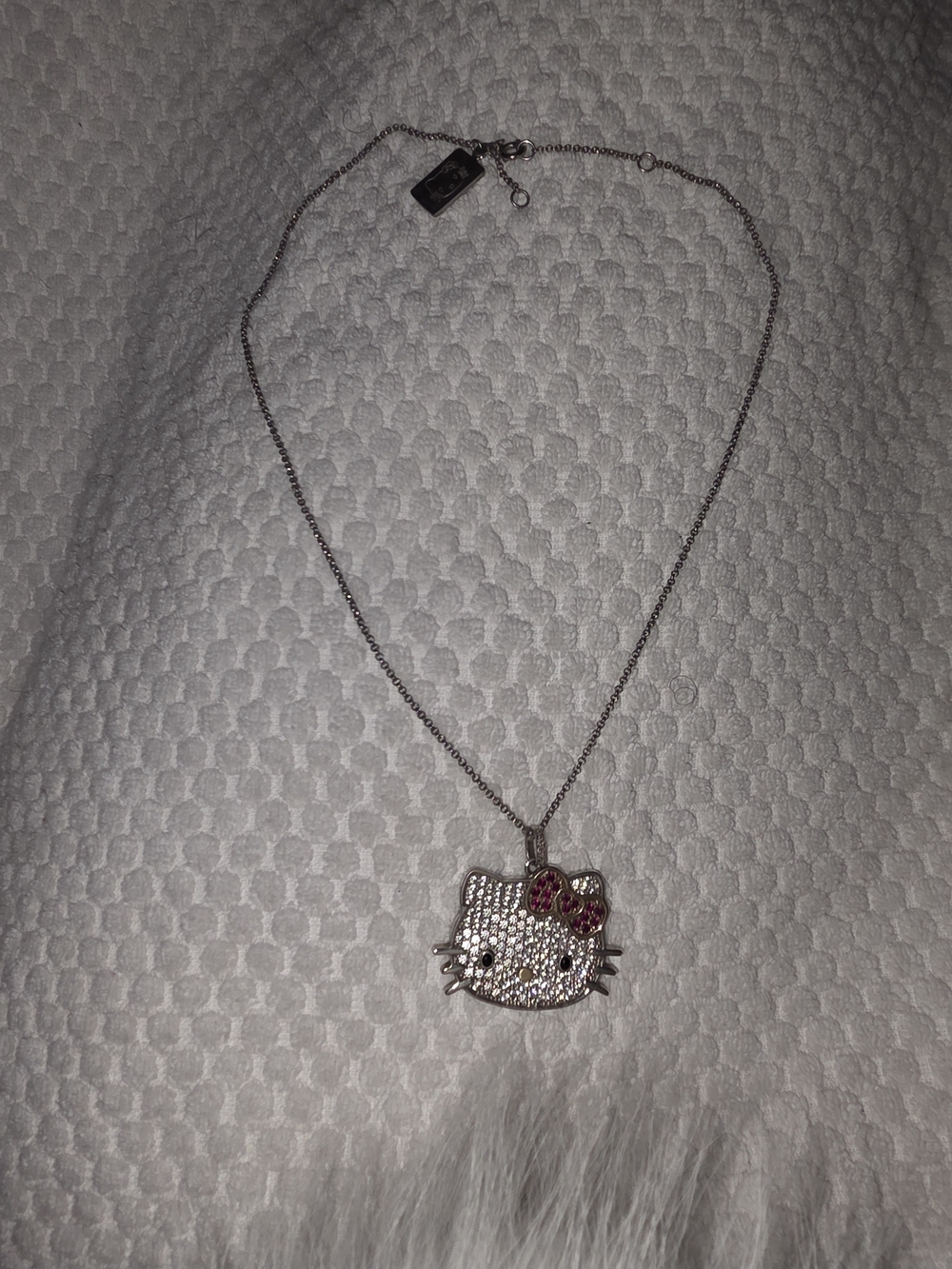 Authentic Hello Kitty Diamonique 925 Sterling Silver CZ Necklace